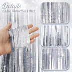 2 Pack Holographic Silver Fringe Backdrop, 3.2x8.2ft Shining Foil Tinsel Curtains, Birthday Party Decorations, alternate view