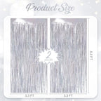 2 Pack Holographic Silver Fringe Backdrop, 3.2x8.2ft Shining Foil Tinsel Curtains, Birthday Party Decorations, alternate view