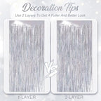 2 Pack Holographic Silver Fringe Backdrop, 3.2x8.2ft Shining Foil Tinsel Curtains, Birthday Party Decorations, alternate view