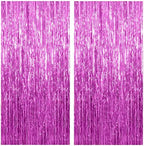 2 Pack Hot Pink Backdrop Curtain Party Streamers Hot Pink Birthday Decorations Foil Fringe Photo Backdrop Party