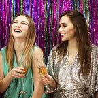 2 Pack Hot Pink Backdrop Curtain Party Streamers Hot Pink Birthday Decorations Foil Fringe Photo Backdrop Party, alternate