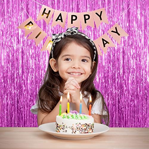2 Pack Hot Pink Backdrop Curtain Party Streamers Hot Pink Birthday Decorations Foil Fringe Photo Backdrop Party, alternate