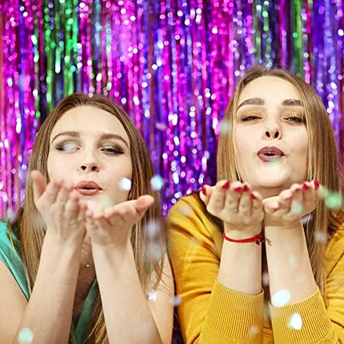 2 Pack Hot Pink Backdrop Curtain Party Streamers Hot Pink Birthday Decorations Foil Fringe Photo Backdrop Party, alternate