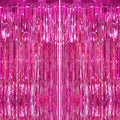 2 Pack Hot Pink Foil Fringe Curtains, Metallic Tinsel Streamers