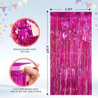 2 Pack Hot Pink Foil Fringe Curtains, Metallic Tinsel Streamers, alternate view 3