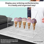 2 Pack Ice Cream Cone Holder 5 Slot Clear Acrylic Countertop Dessert Display with Slanted Sneeze Guard for Ice, alternate