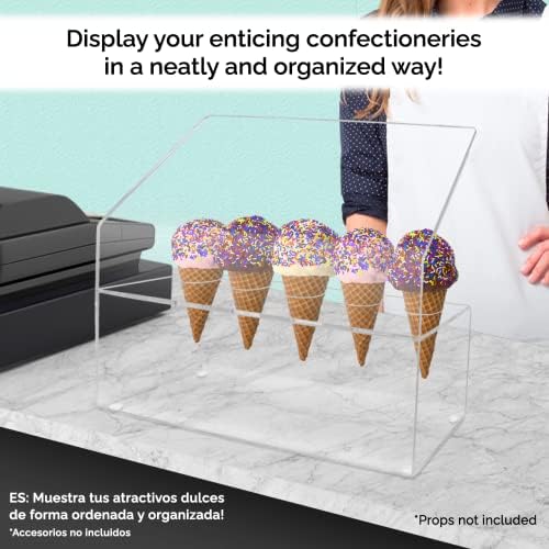 2 Pack Ice Cream Cone Holder 5 Slot Clear Acrylic Countertop Dessert Display with Slanted Sneeze Guard for Ice, alternate