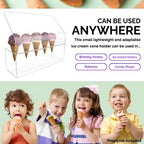 2 Pack Ice Cream Cone Holder 5 Slot Clear Acrylic Countertop Dessert Display with Slanted Sneeze Guard for Ice, alternate