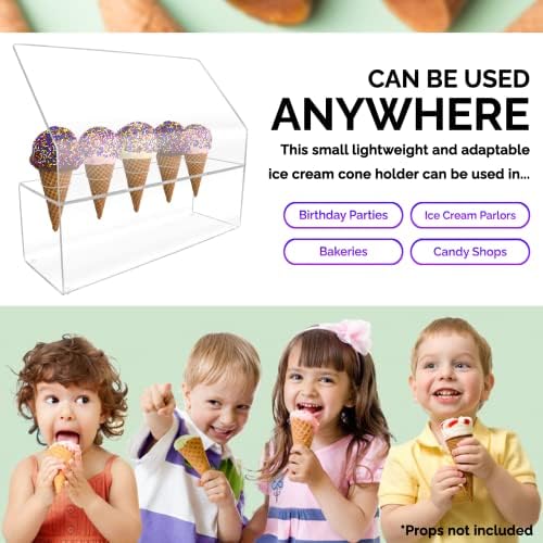2 Pack Ice Cream Cone Holder 5 Slot Clear Acrylic Countertop Dessert Display with Slanted Sneeze Guard for Ice, alternate