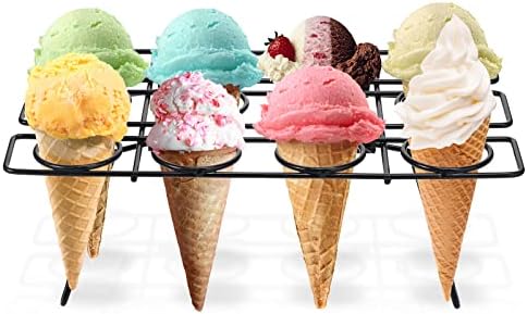 2 Pack Ice Cream Cone Holders Rack with 12 Holes Cake Cone Stand, Black in Black, alternate view 4