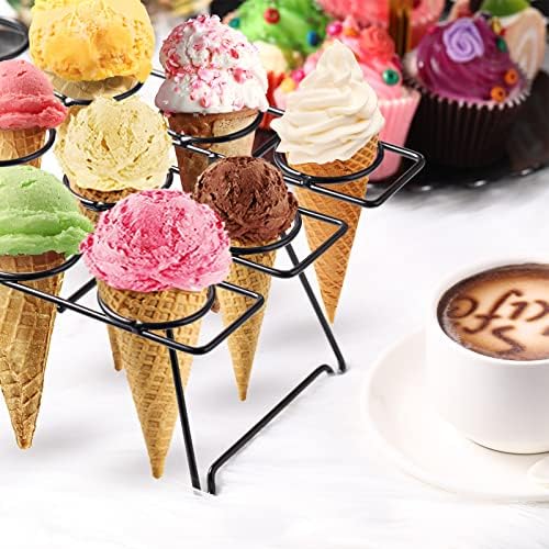2 Pack Ice Cream Cone Holders Rack with 12 Holes Cake Cone Stand, Black in Black, alternate view 6