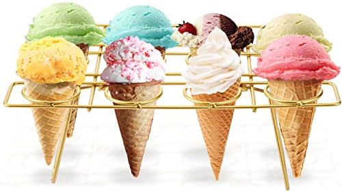 2 Pack Ice Cream Cone Holders Rack with 12 Holes Cake Cone Stand, Gold in Gold, alternate view 4