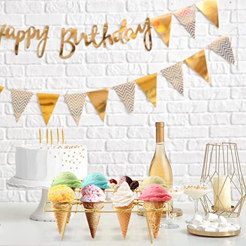2 Pack Ice Cream Cone Holders Rack with 12 Holes Cake Cone Stand, Gold in Gold, alternate view 6