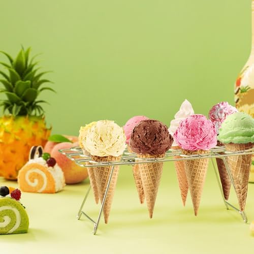 2 Pack Ice Cream Cone Holders Rack with 12 Holes Cake Cone Stand, Silver in Silver, alternate view 4