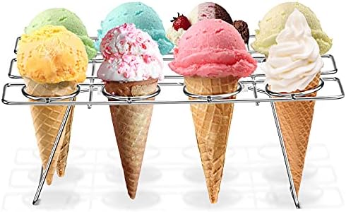 2 Pack Ice Cream Cone Holders Rack with 12 Holes Cake Cone Stand, Silver in Silver, alternate view 6