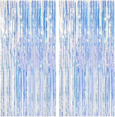 2 Pack Iridescent Backdrop Party Decorations Tinsel Curtain Party Backdrop Foil Fringe Birthday Decorations