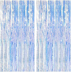 2 Pack Iridescent Backdrop Party Decorations Tinsel Curtain Party Backdrop Foil Fringe Birthday Decorations