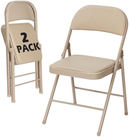 2 Pack Khaki Padded Folding Chairs with Metal Frame