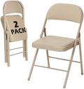 2 Pack Khaki Padded Folding Chairs with Metal Frame