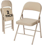 2 Pack Khaki Padded Folding Chairs with Metal Frame