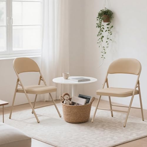 2 Pack Khaki Padded Folding Chairs with Metal Frame, alternate view 2