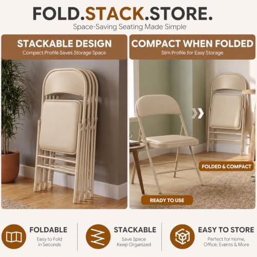2 Pack Khaki Padded Folding Chairs with Metal Frame, alternate view 6