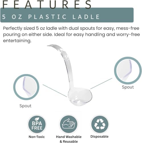 2-Pack Large Plastic Punch Ladle with Pour Spout (5 oz) - Clear Long Handle Ladle for Punch, Juice, Gravy Soup, alternate