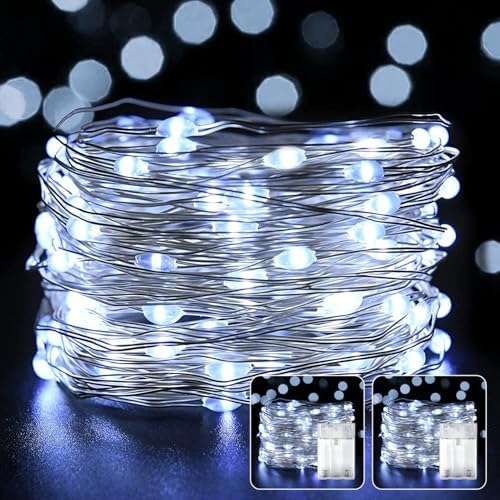 2 Pack LED Fairy Lights Battery Operated 20FT 60 LEDs Silver Wire String Lights Twinkle Lights Starry Fairy