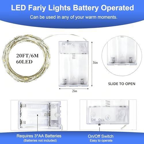 2 Pack LED Fairy Lights Battery Operated 20FT 60 LEDs Silver Wire String Lights Twinkle Lights Starry Fairy, alternate view 2