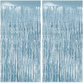 2 Pack Light Blue Fringe Backdrop, 3.2x8.2ft Shining Foil Tinsel Curtains, Birthday Party Decorations Door