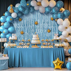 2 Pack Light Blue Fringe Backdrop, 3.2x8.2ft Shining Foil Tinsel Curtains, Birthday Party Decorations Door, alternate view 5