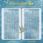 2 Pack Light Blue Fringe Backdrop, 3.2x8.2ft Shining Foil Tinsel Curtains, Birthday Party Decorations Door, alternate view 7
