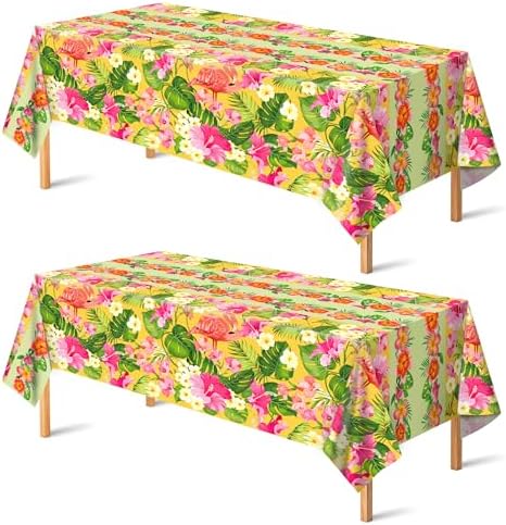 2 Pack Luau Party Decorations - Plastic Tablecloth for Hawaiian Theme Party Decorations | Tropical Summer Beach
