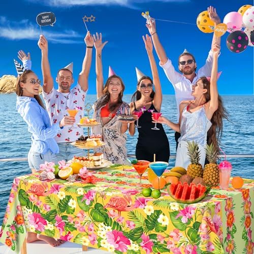 2 Pack Luau Party Decorations - Plastic Tablecloth for Hawaiian Theme Party Decorations | Tropical Summer Beach, alternate