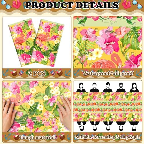 2 Pack Luau Party Decorations - Plastic Tablecloth for Hawaiian Theme Party Decorations | Tropical Summer Beach, alternate