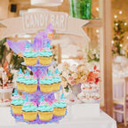 2 Pack Mermaid 3 Tier Cardboard Cupcake Stand Dessert Display Holder in 7Inch in Mermaid-2PCS, alternate view 2