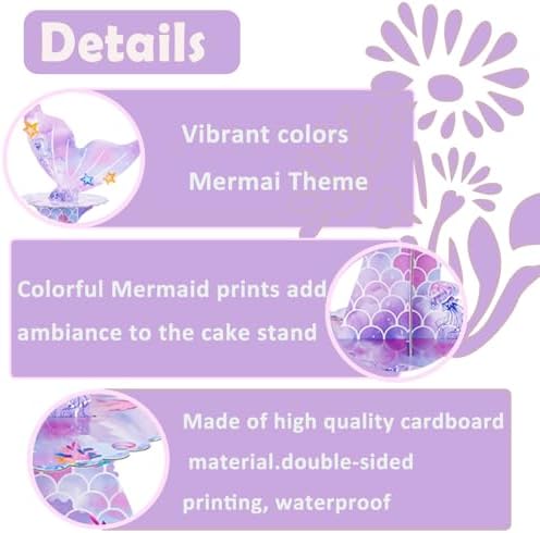 2 Pack Mermaid 3 Tier Cardboard Cupcake Stand Dessert Display Holder in 7Inch in Mermaid-2PCS, alternate view 4