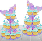 2 Pack Mermaid 3 Tier Cardboard Cupcake Stand Dessert Display Holder in 7Inch in Mermaid-2PCS, alternate view 6