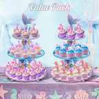 2 Pack Mermaid Cupcake Stand Birthday Party Decorations Under The Sea Favor in Colorful, alternate view 5