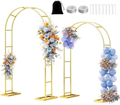 2 Pack Metal Wedding Arch (6 ft, 7.2 ft) Backdrop Stand with Base