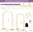 2 Pack Metal Wedding Arch (6 ft, 7.2 ft) Backdrop Stand with Base, alternate view 4