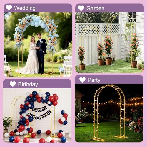 2 Pack Metal Wedding Arch (6 ft, 7.2 ft) Backdrop Stand with Base, alternate view 6