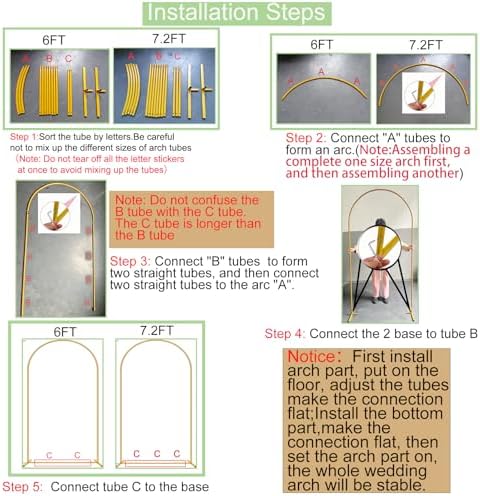 2 Pack Metal Wedding Arch (7.2FT, 6FT) Backdrop Gold Balloon Stand, alternate view 4