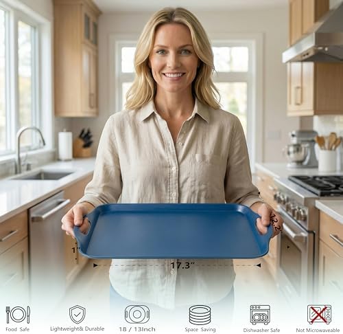 2-Pack Navy Blue Bamboo Fiber Serving Trays - 17.3×12.2-inch Extra Large w/Handles Tray, Platters for 4th of, alternate view