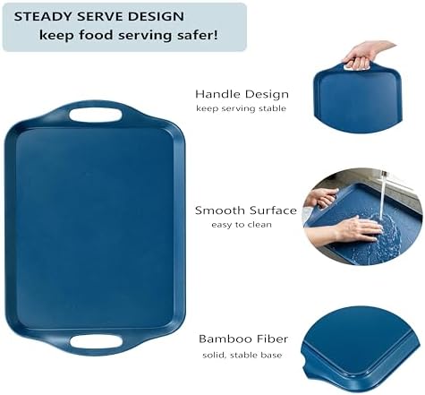 2-Pack Navy Blue Bamboo Fiber Serving Trays - 17.3×12.2-inch Extra Large w/Handles Tray, Platters for 4th of, alternate view