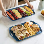 2-Pack Navy Blue Bamboo Fiber Serving Trays - 17.3×12.2-inch Extra Large w/Handles Tray, Platters for 4th of, alternate view