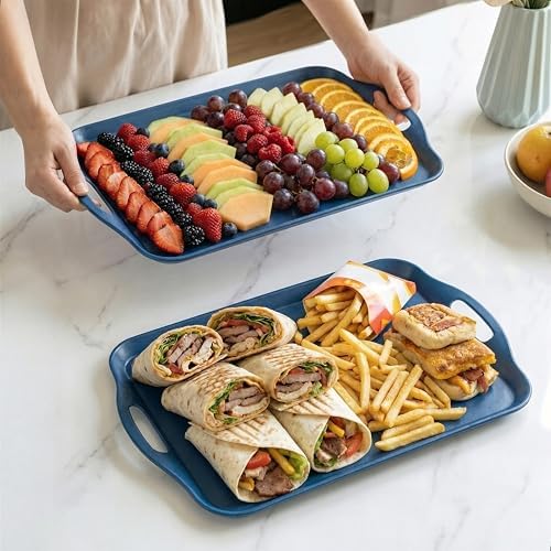 2-Pack Navy Blue Bamboo Fiber Serving Trays - 17.3×12.2-inch Extra Large w/Handles Tray, Platters for 4th of, alternate view