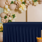 2 Pack Navy Spandex Table Covers 4ft Rectangle Ruffle Skirts for Party in 24x48 Inch| 2 Pack in Navy, alternate view 6