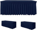 2 Pack Navy Spandex Table Covers 8ft Rectangle Ruffle Skirts for Party in 30x96 Inch| 2 Pack in Navy