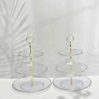 2 Pack of 3 Tiered Transparent Plastic Dessert Cup Cake Stand Holder in Clear & Gold